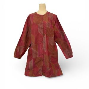 Gudrun Sjödén Linen Blend, Button Front Long Sleeve Tunic Dress Pockets Large